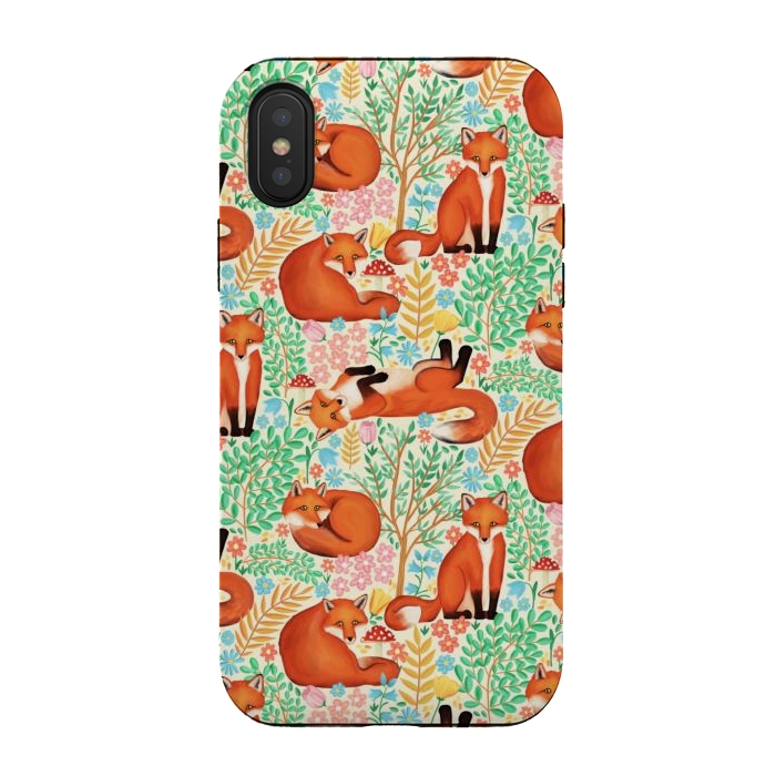 iPhone Xs / X StrongFit Little Foxes in a Fantasy Forest on Cream by Tangerine-Tane