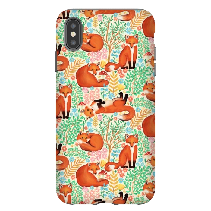 iPhone Xs Max StrongFit Little Foxes in a Fantasy Forest on Cream by Tangerine-Tane