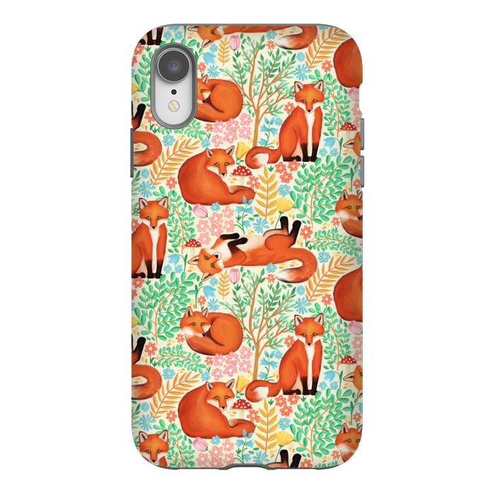 iPhone Xr StrongFit Little Foxes in a Fantasy Forest on Cream by Tangerine-Tane