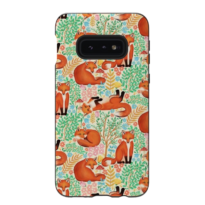 Galaxy S10e StrongFit Little Foxes in a Fantasy Forest on Cream by Tangerine-Tane