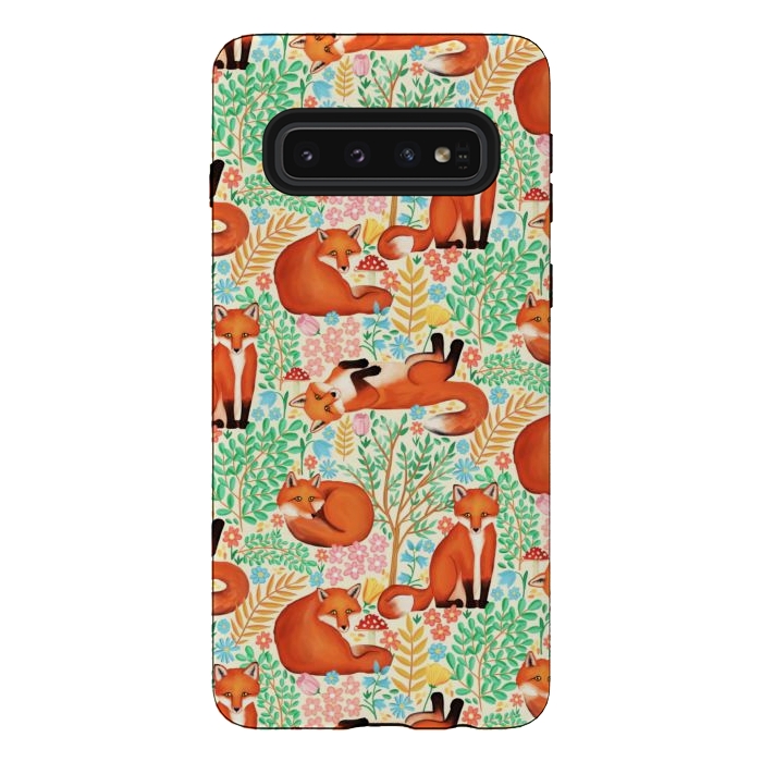 Galaxy S10 StrongFit Little Foxes in a Fantasy Forest on Cream by Tangerine-Tane