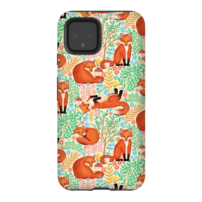 Pixel 4 StrongFit Little Foxes in a Fantasy Forest on Cream by Tangerine-Tane