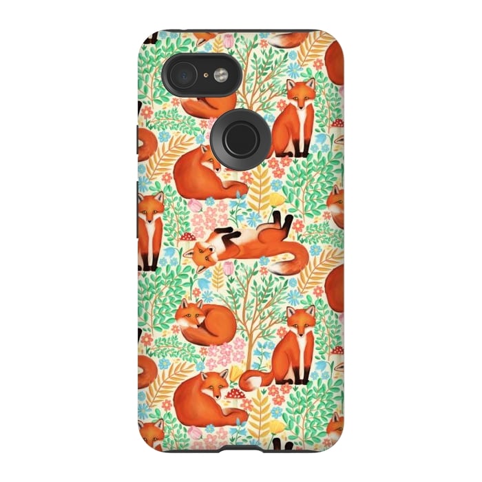 Pixel 3 StrongFit Little Foxes in a Fantasy Forest on Cream by Tangerine-Tane