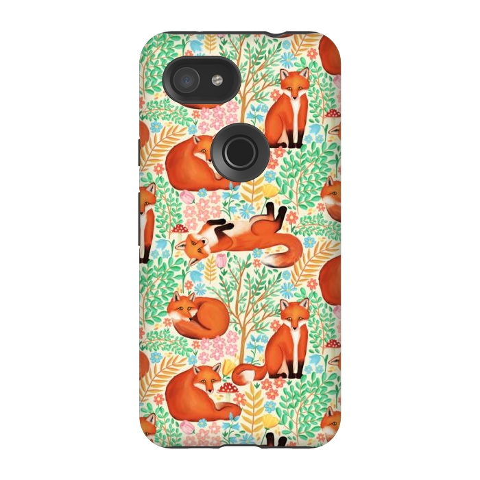 Pixel 3A StrongFit Little Foxes in a Fantasy Forest on Cream by Tangerine-Tane