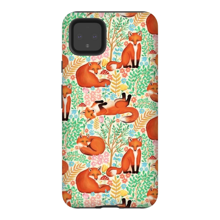 Pixel 4XL StrongFit Little Foxes in a Fantasy Forest on Cream by Tangerine-Tane