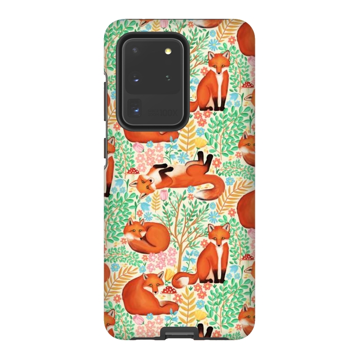 Galaxy S20 Ultra StrongFit Little Foxes in a Fantasy Forest on Cream by Tangerine-Tane