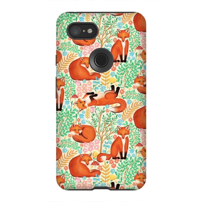 Pixel 3XL StrongFit Little Foxes in a Fantasy Forest on Cream by Tangerine-Tane