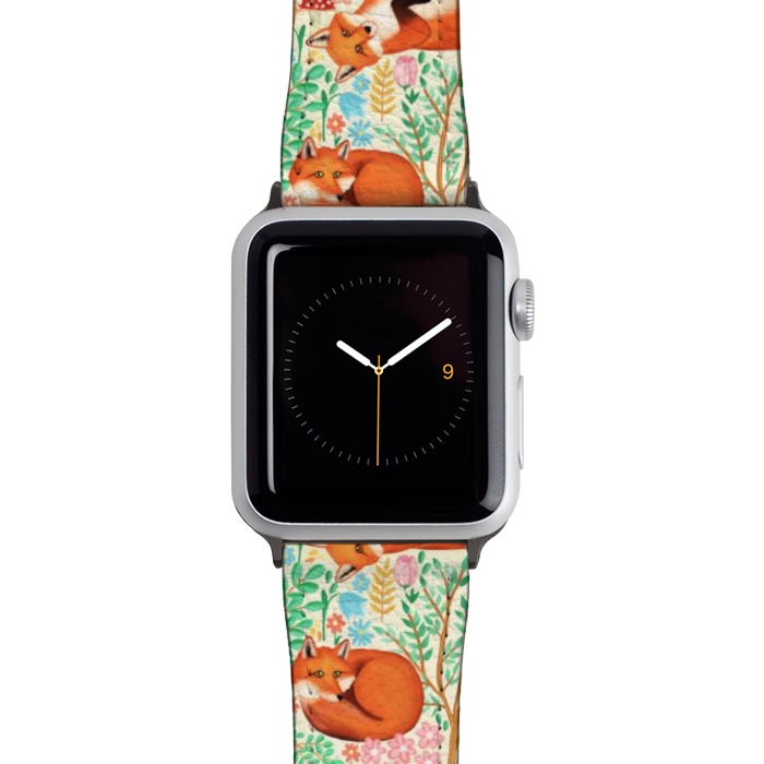 Watch 42mm / 44mm Strap PU leather Little Foxes in a Fantasy Forest on Cream by Tangerine-Tane