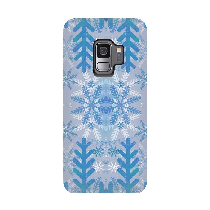 Galaxy S9 StrongFit Baby blue snowflakes Christmas pattern by Oana 