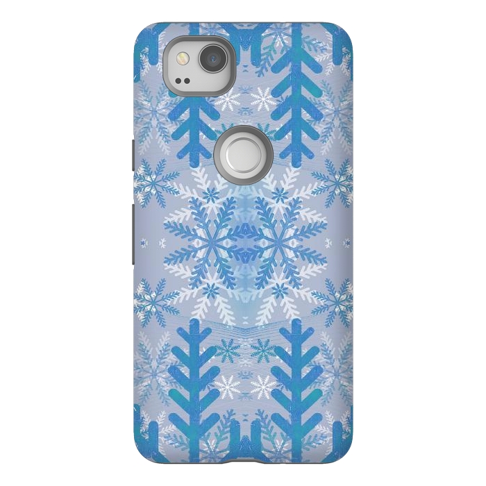 Pixel 2 StrongFit Baby blue snowflakes Christmas pattern by Oana 