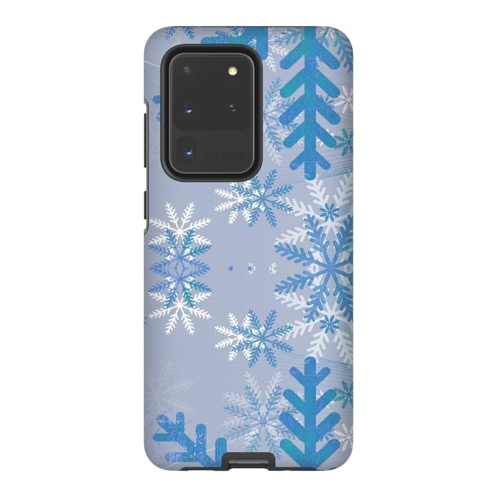Galaxy S20 Ultra StrongFit Baby blue snowflakes Christmas pattern by Oana 