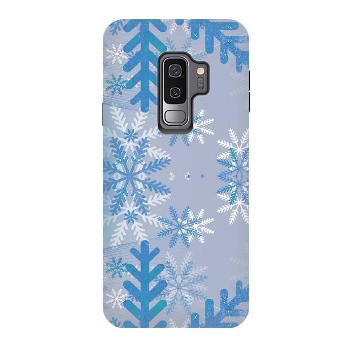 Galaxy S9 plus StrongFit Pastel blue snowflakes winter pattern by Oana 