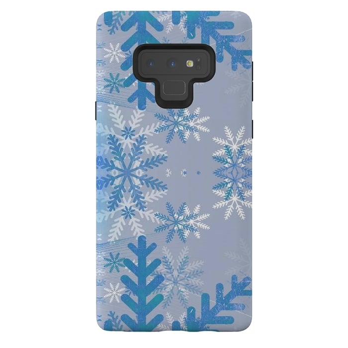 Galaxy Note 9 StrongFit Pastel blue snowflakes winter pattern by Oana 