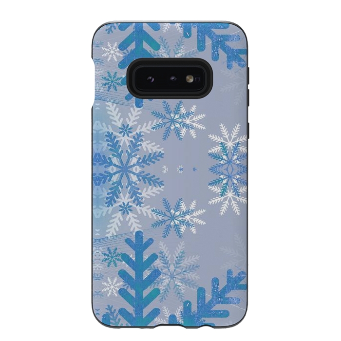 Galaxy S10e StrongFit Pastel blue snowflakes winter pattern by Oana 