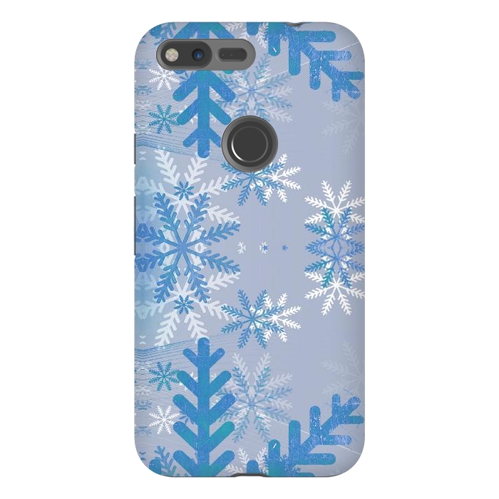 Pixel XL StrongFit Pastel blue snowflakes winter pattern by Oana 