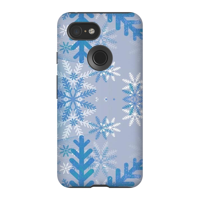 Pixel 3 StrongFit Pastel blue snowflakes winter pattern by Oana 