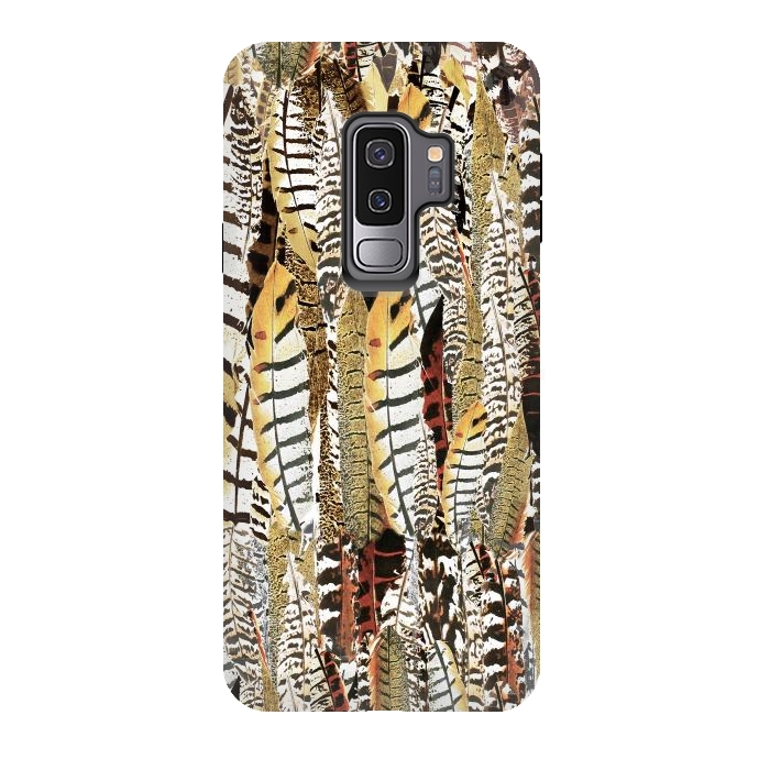 Galaxy S9 plus StrongFit Brown feathers vintage pattern by Oana 