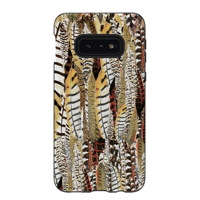 Galaxy S10e StrongFit Brown feathers vintage pattern by Oana 