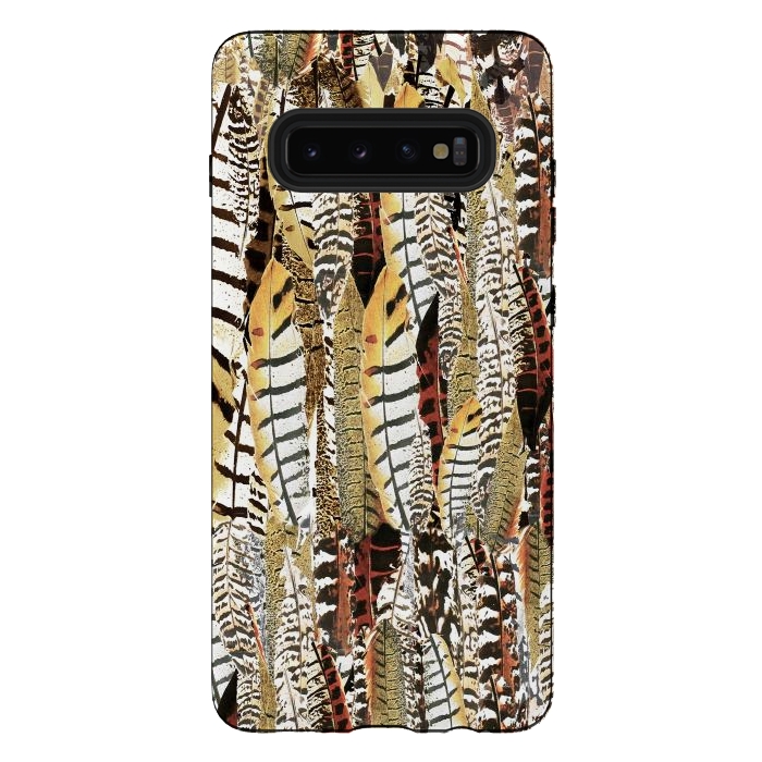 Galaxy S10 plus StrongFit Brown feathers vintage pattern by Oana 