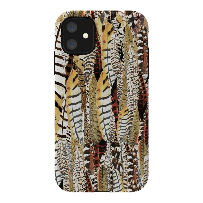 iPhone 11 StrongFit Brown feathers vintage pattern by Oana 