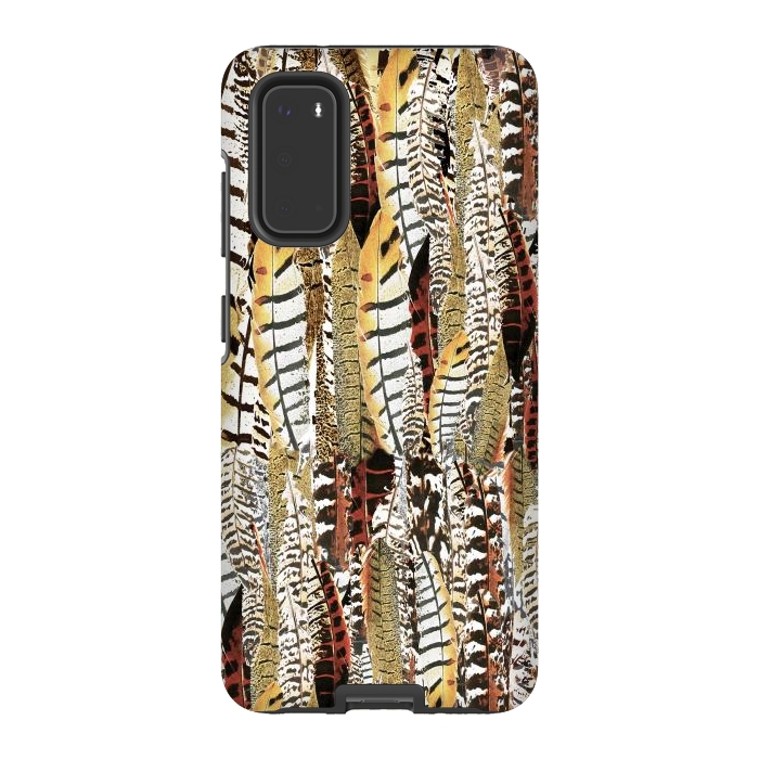 Galaxy S20 StrongFit Brown feathers vintage pattern by Oana 