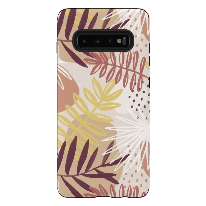 Galaxy S10 plus StrongFit Modern tropical leaves and spots - terracotta by Oana 