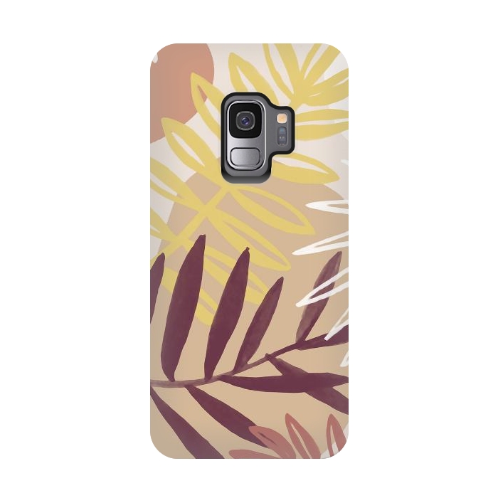 Galaxy S9 StrongFit Minimal brown tropical leaves by Oana 