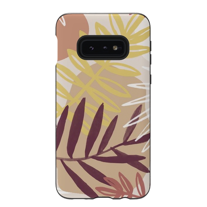 Galaxy S10e StrongFit Minimal brown tropical leaves by Oana 