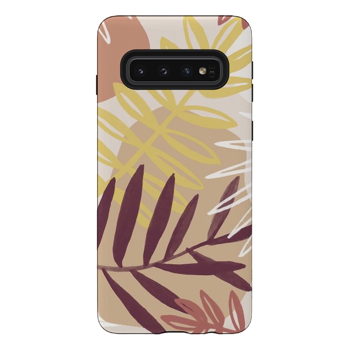 Galaxy S10 StrongFit Minimal brown tropical leaves by Oana 