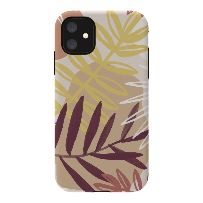 iPhone 11 StrongFit Minimal brown tropical leaves by Oana 