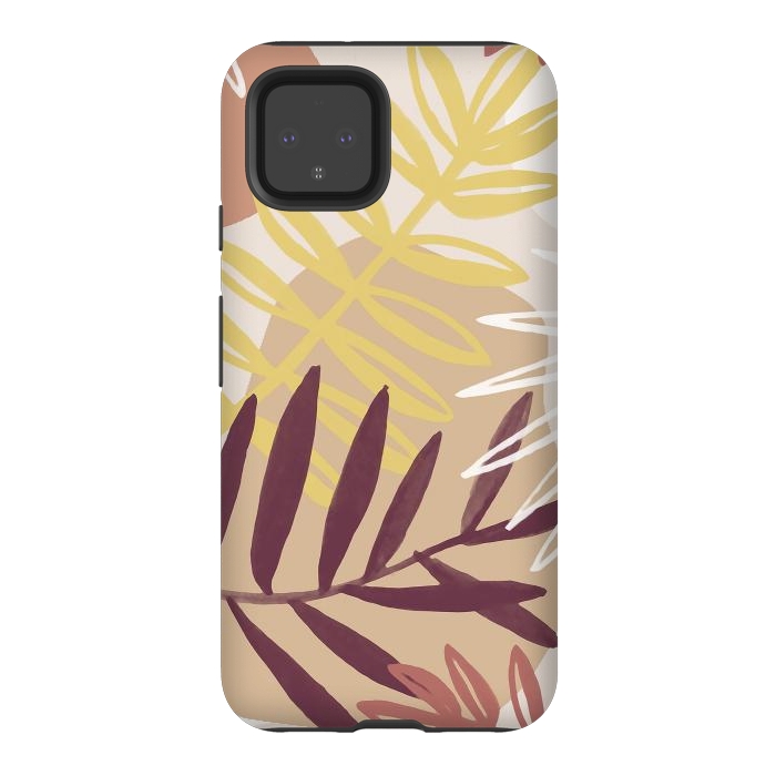 Pixel 4 StrongFit Minimal brown tropical leaves by Oana 