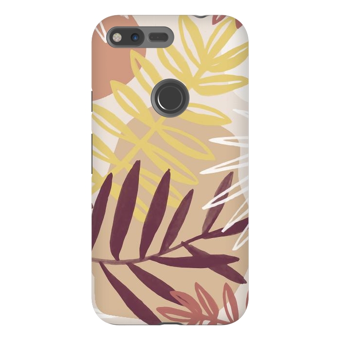 Pixel XL StrongFit Minimal brown tropical leaves by Oana 