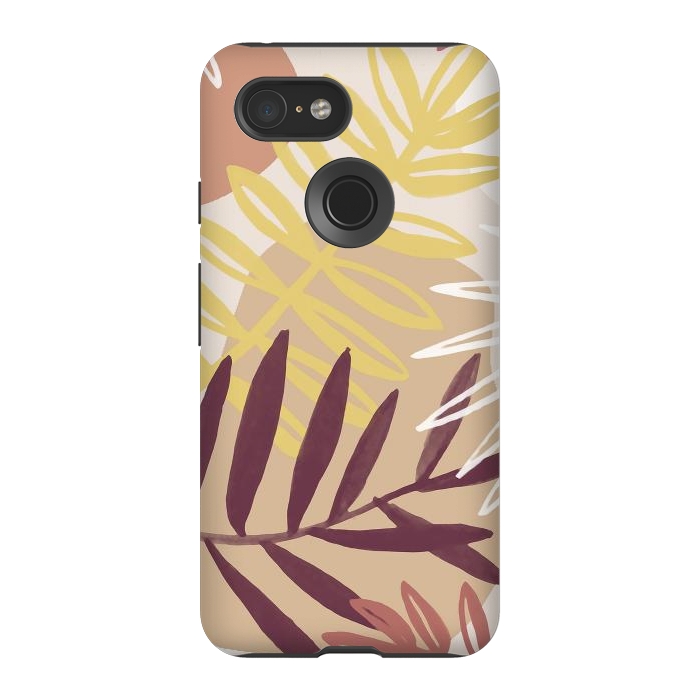 Pixel 3 StrongFit Minimal brown tropical leaves by Oana 