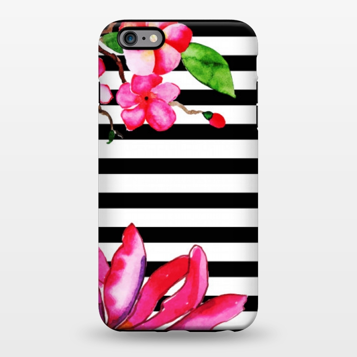 iPhone 6/6s plus StrongFit black white stripes floral pink pattern by MALLIKA