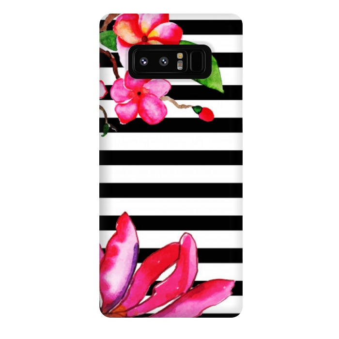 Galaxy Note 8 StrongFit black white stripes floral pink pattern by MALLIKA