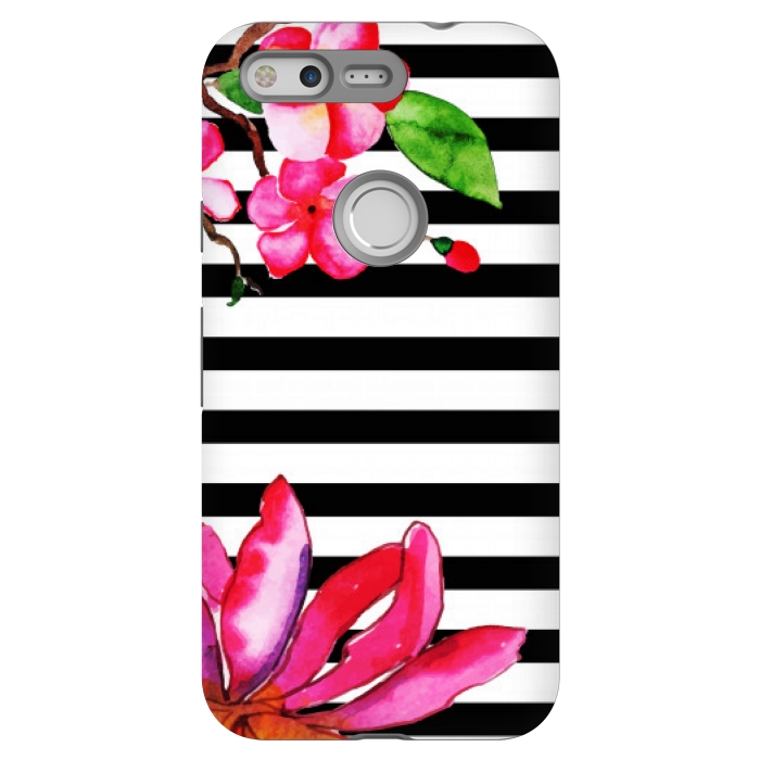 Pixel StrongFit black white stripes floral pink pattern by MALLIKA