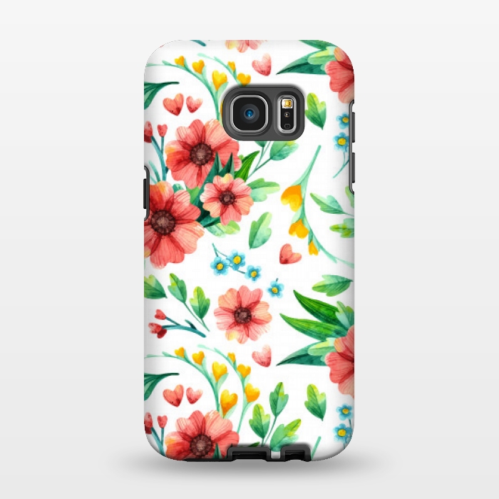 Galaxy S7 EDGE StrongFit orange peach floral pattern by MALLIKA