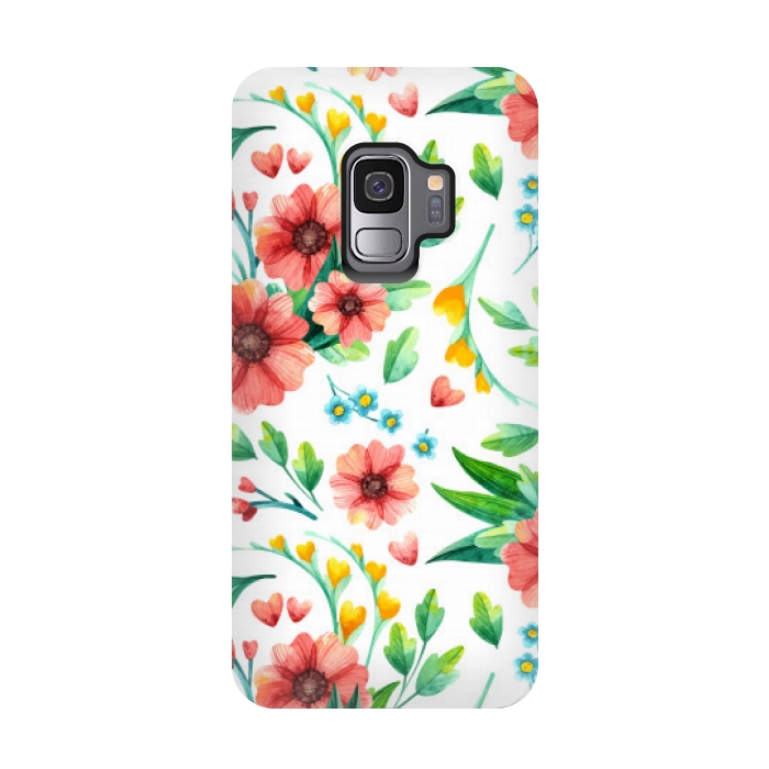 Galaxy S9 StrongFit orange peach floral pattern by MALLIKA