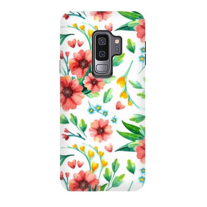 Galaxy S9 plus StrongFit orange peach floral pattern by MALLIKA