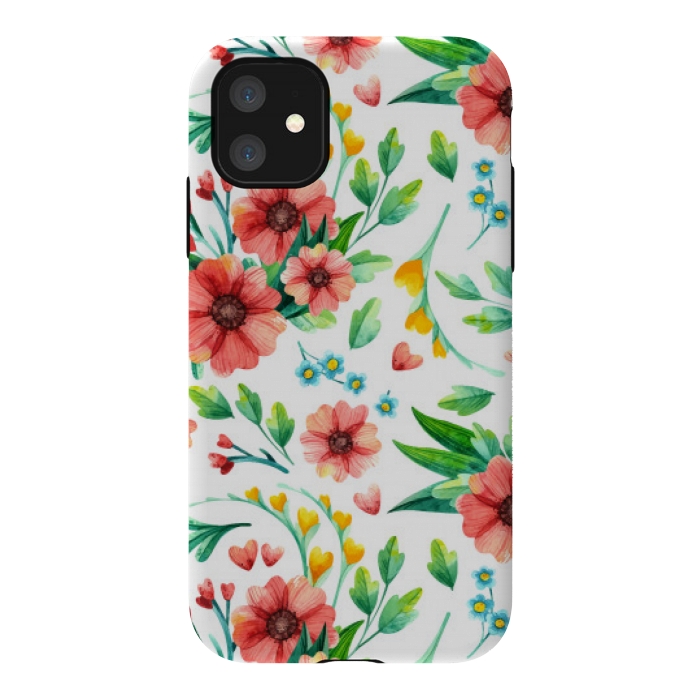 iPhone 11 StrongFit orange peach floral pattern by MALLIKA