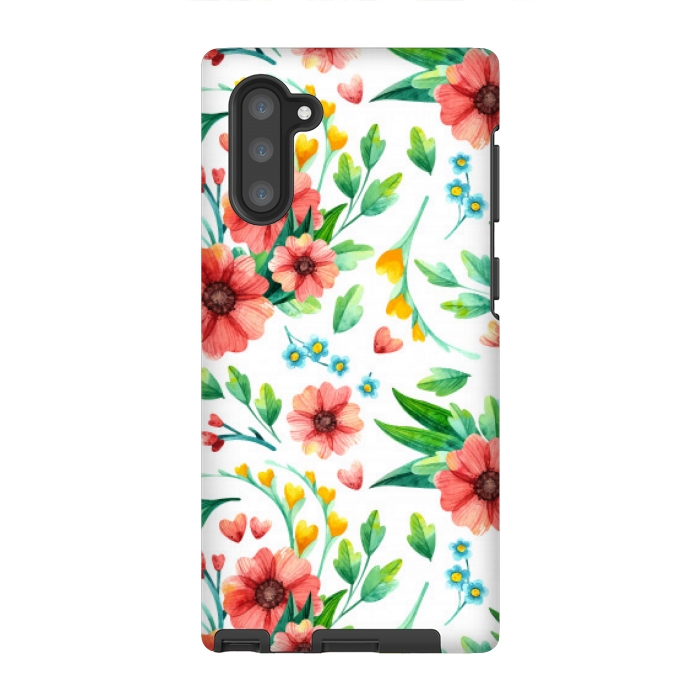 Galaxy Note 10 StrongFit orange peach floral pattern by MALLIKA