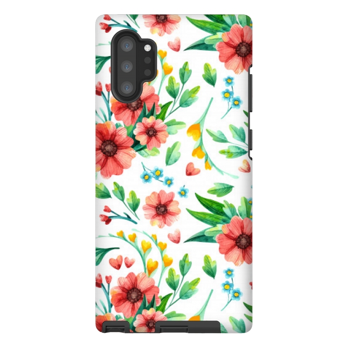 Galaxy Note 10 plus StrongFit orange peach floral pattern by MALLIKA