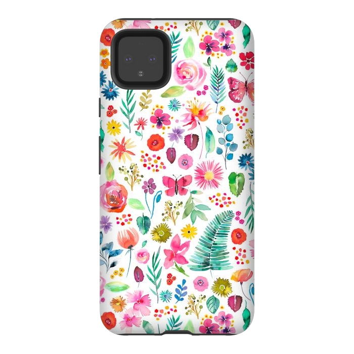 Pixel 4XL StrongFit Colorful Botanical Plants and Flowers by Ninola Design