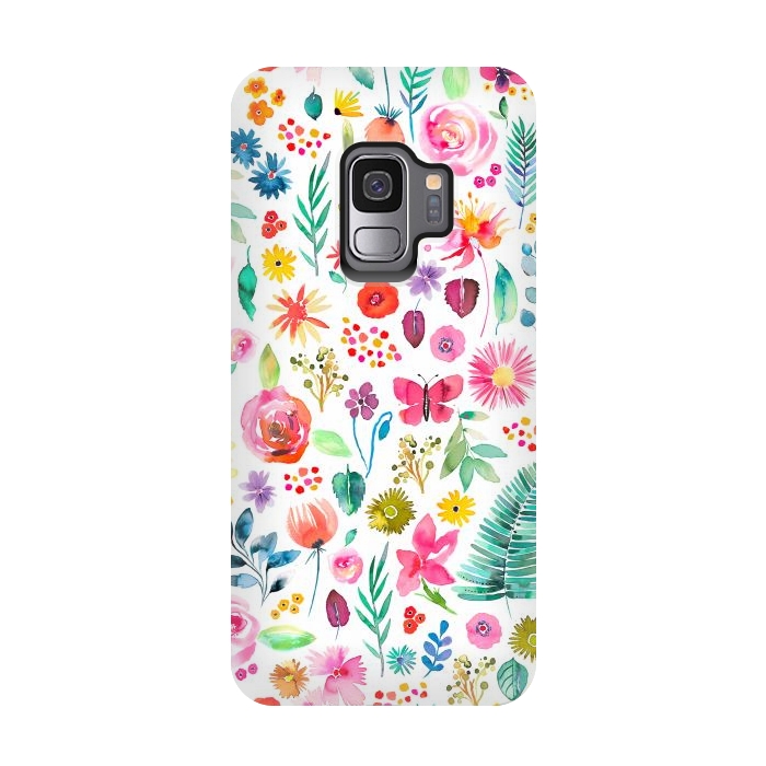 Galaxy S9 StrongFit Colorful Botanical Plants and Flowers by Ninola Design