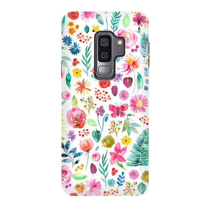 Galaxy S9 plus StrongFit Colorful Botanical Plants and Flowers by Ninola Design