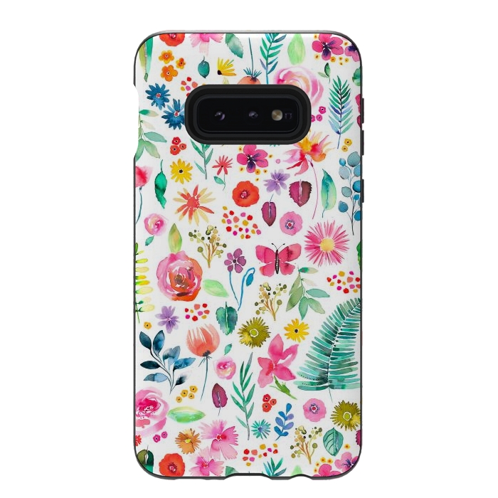 Galaxy S10e StrongFit Colorful Botanical Plants and Flowers by Ninola Design