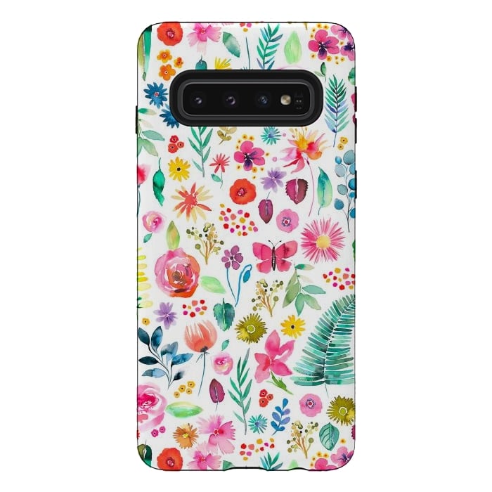 Galaxy S10 StrongFit Colorful Botanical Plants and Flowers by Ninola Design