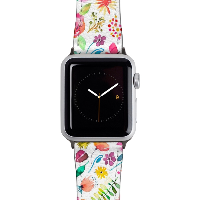Watch 38mm / 40mm Strap PU leather Colorful Botanical Plants and Flowers by Ninola Design