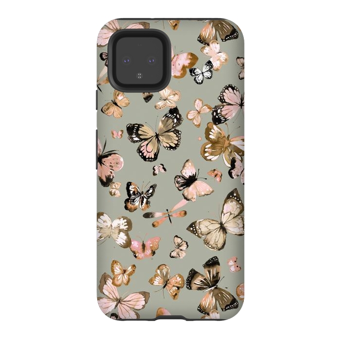 Pixel 4 StrongFit Watercolor Butterflies Beige Gold by Ninola Design