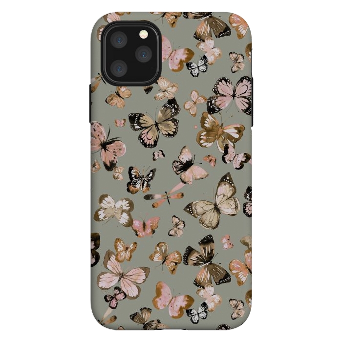 iPhone 11 Pro Max StrongFit Watercolor Butterflies Beige Gold by Ninola Design